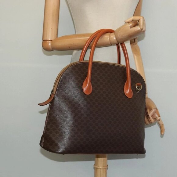 CELINE Macadam Canvas Hand Bag PVC Leather Brown Gold Auth - Picture 1 of 15